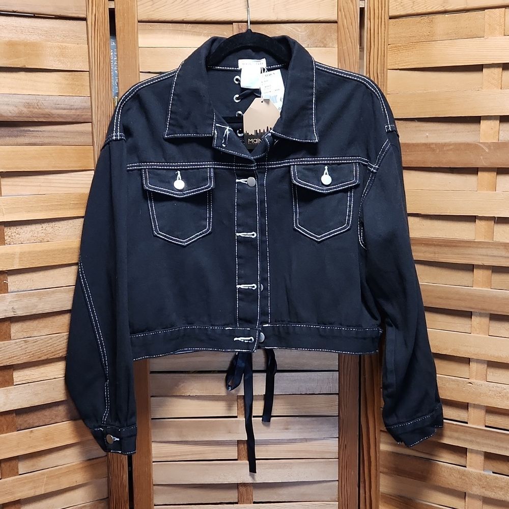NWT Main Strip Black Denim Jacket Women Size S Cotton